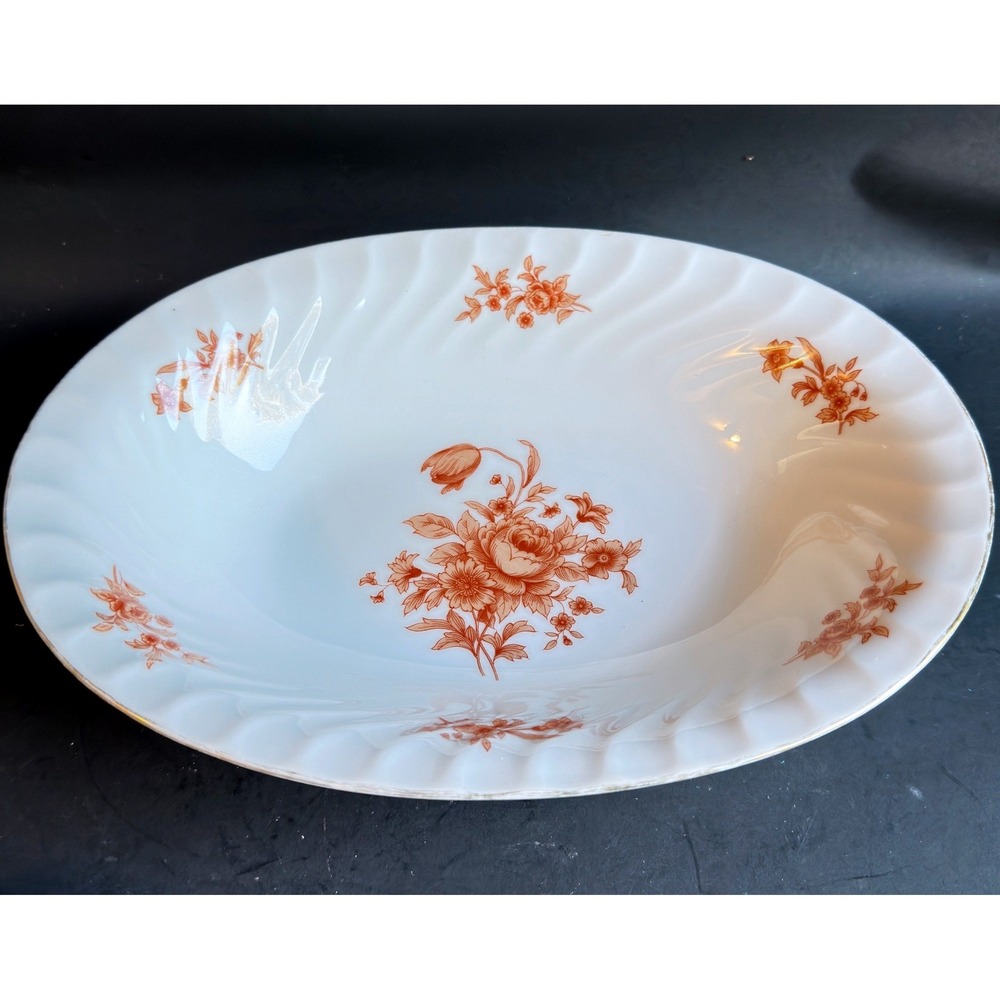 Sango Classique Benham Oval Vegetable Bowl Orange Floral Swirl Rim Vintage 70s